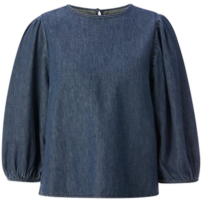 Damen-Jeansbluse 3/4-Arm, Mittelblau