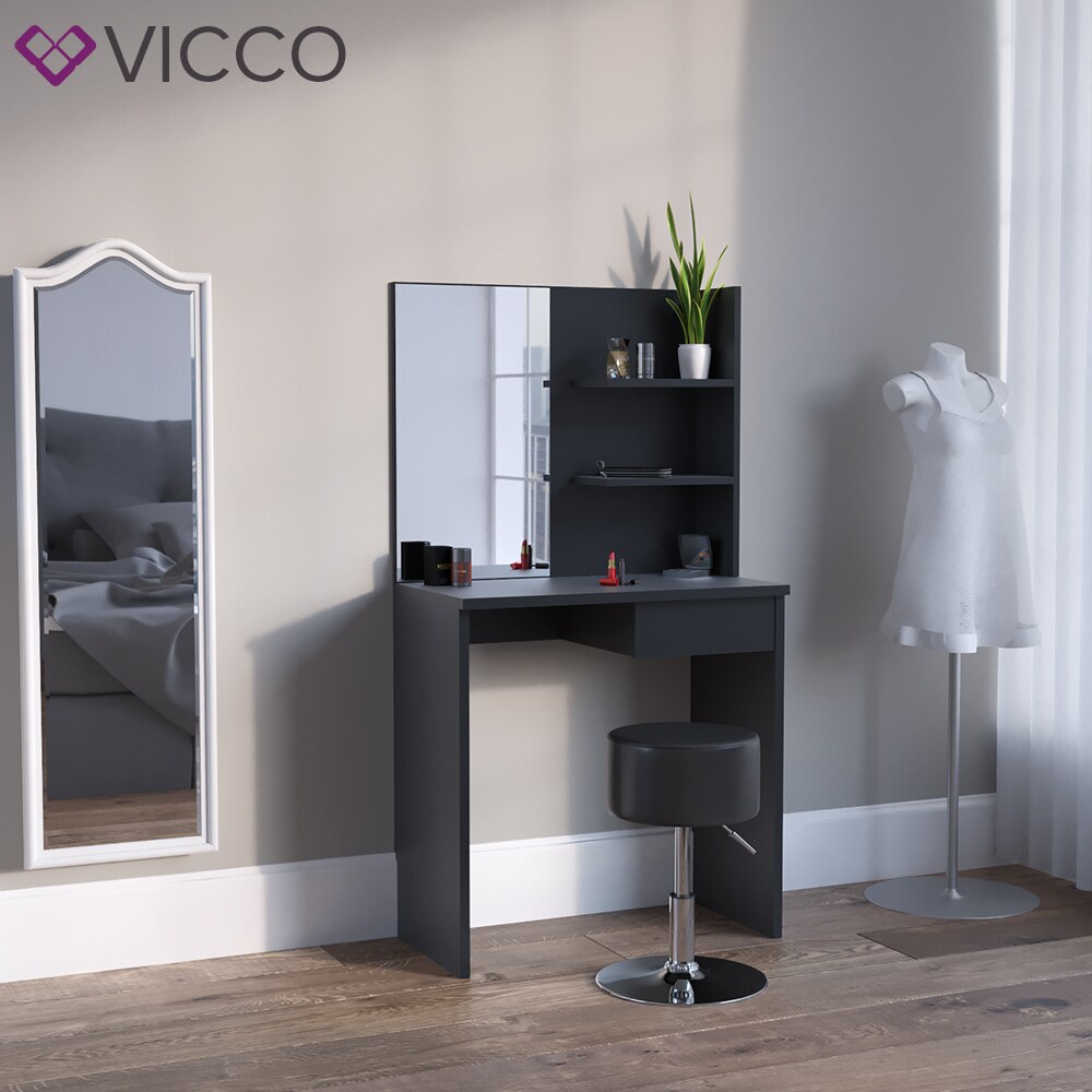 Vicco Schminktisch Dekos Frisiertisch Kommode Frisierkommode Spiegel Schwarz inklusive Hocker