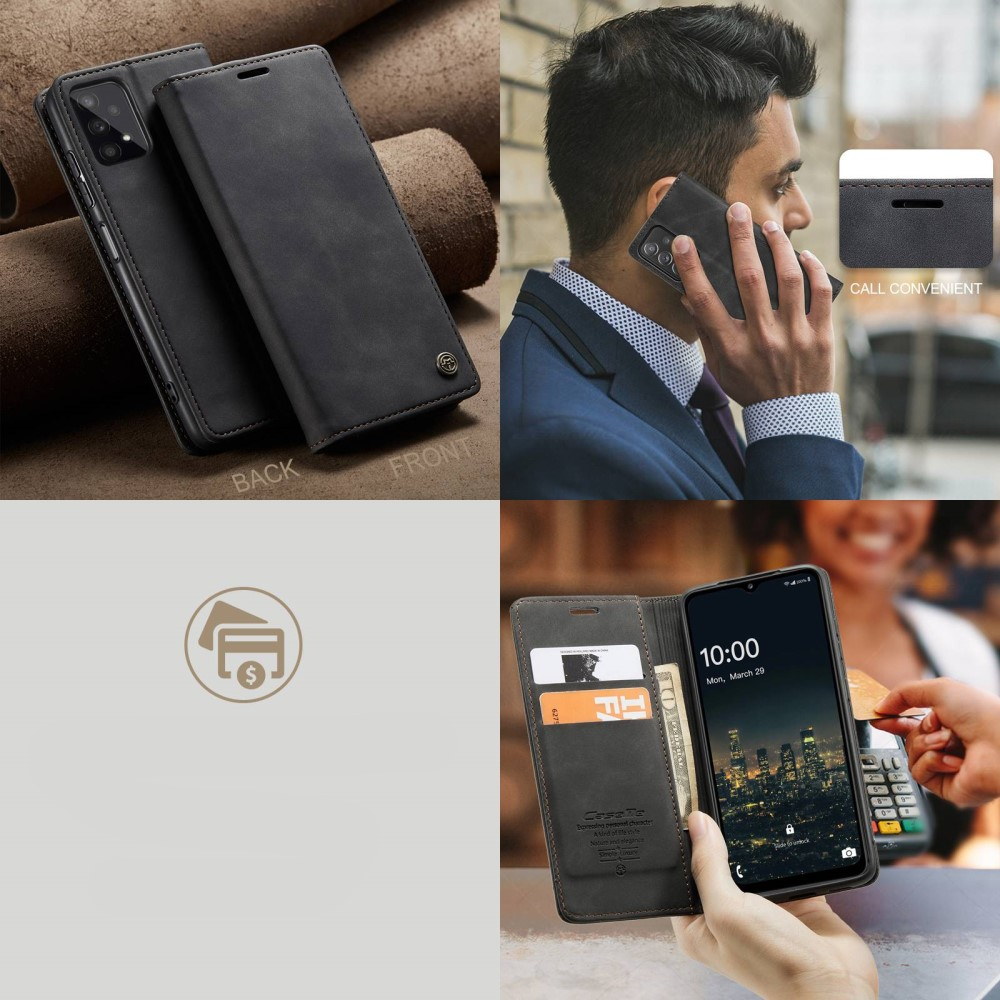 Samsung Galaxy A32 5G Leder Tasche Flip Wallet Etui mit Kartenfächern - Schwarz