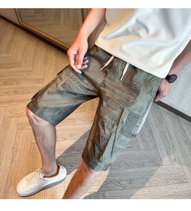 Andrei - Cargoshorts met trekkoord en letters