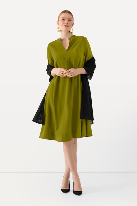 Midikleid, Struktur, A-Linie, Tunika-Ausschnitt, 3/4-Arm