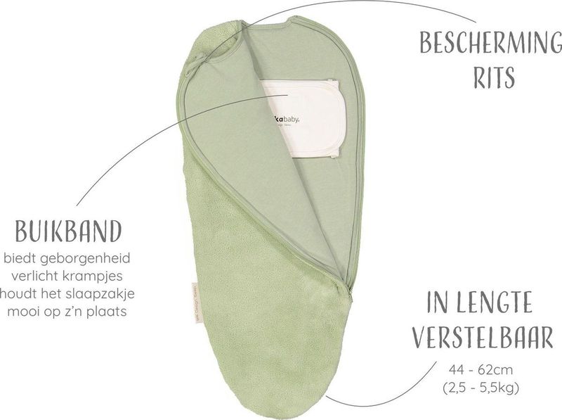 Puckababy Original Piep Inbakerslaapzak (0-3M) - Teddy - Olive