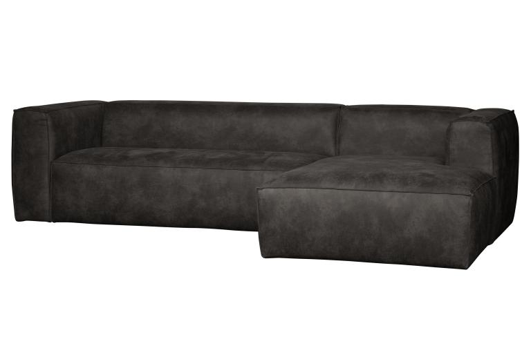 WOOOD Bean bank met chaise longue rechts leer zwart