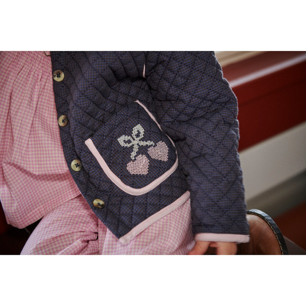 Køb COPENHAGEN COLORS Brown/Blue Check Comb. Checkered Quiltet Jakke W. Embroidery