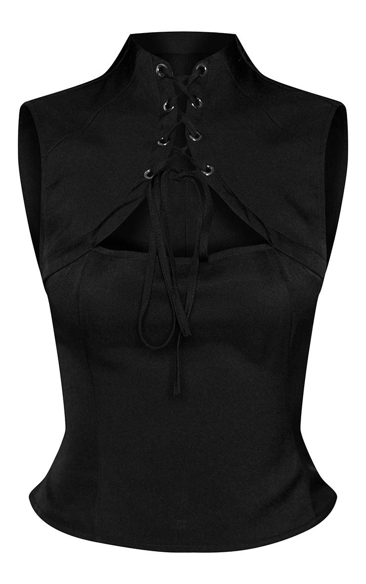 Noir Top Corset Petite À Col Montant Avec Laçage