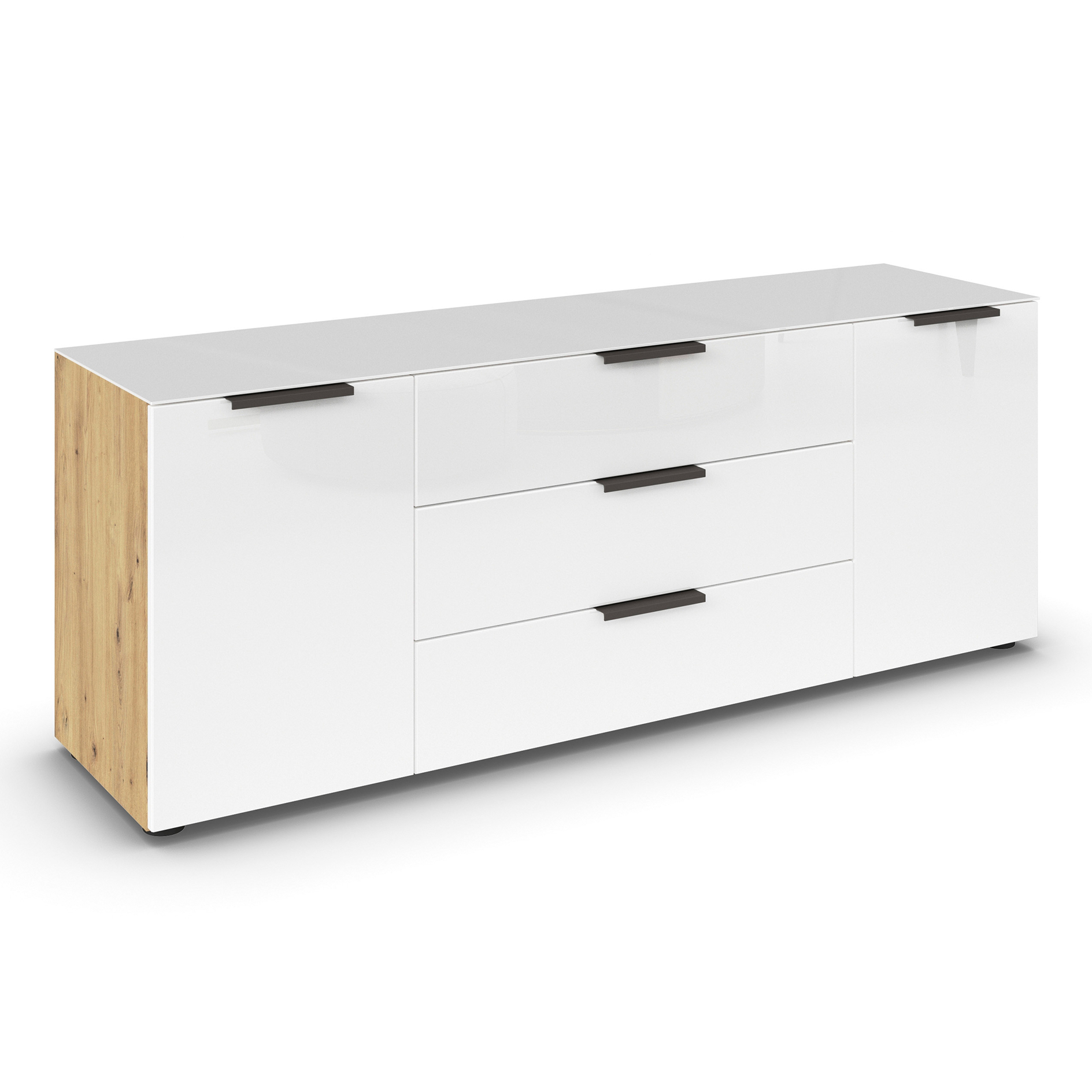 Lowboard - Artisan Eiche-weiß - Glasfront - 160 cm