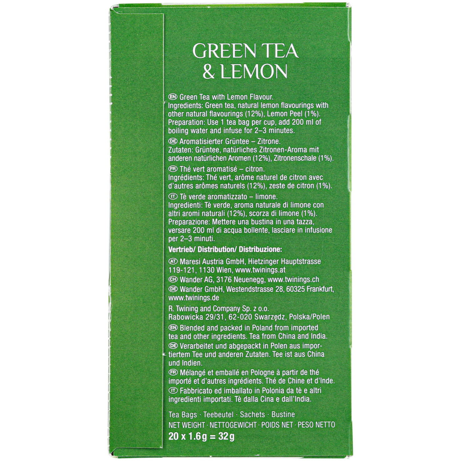 Twinings Green Tea Lemon 20 Portionen