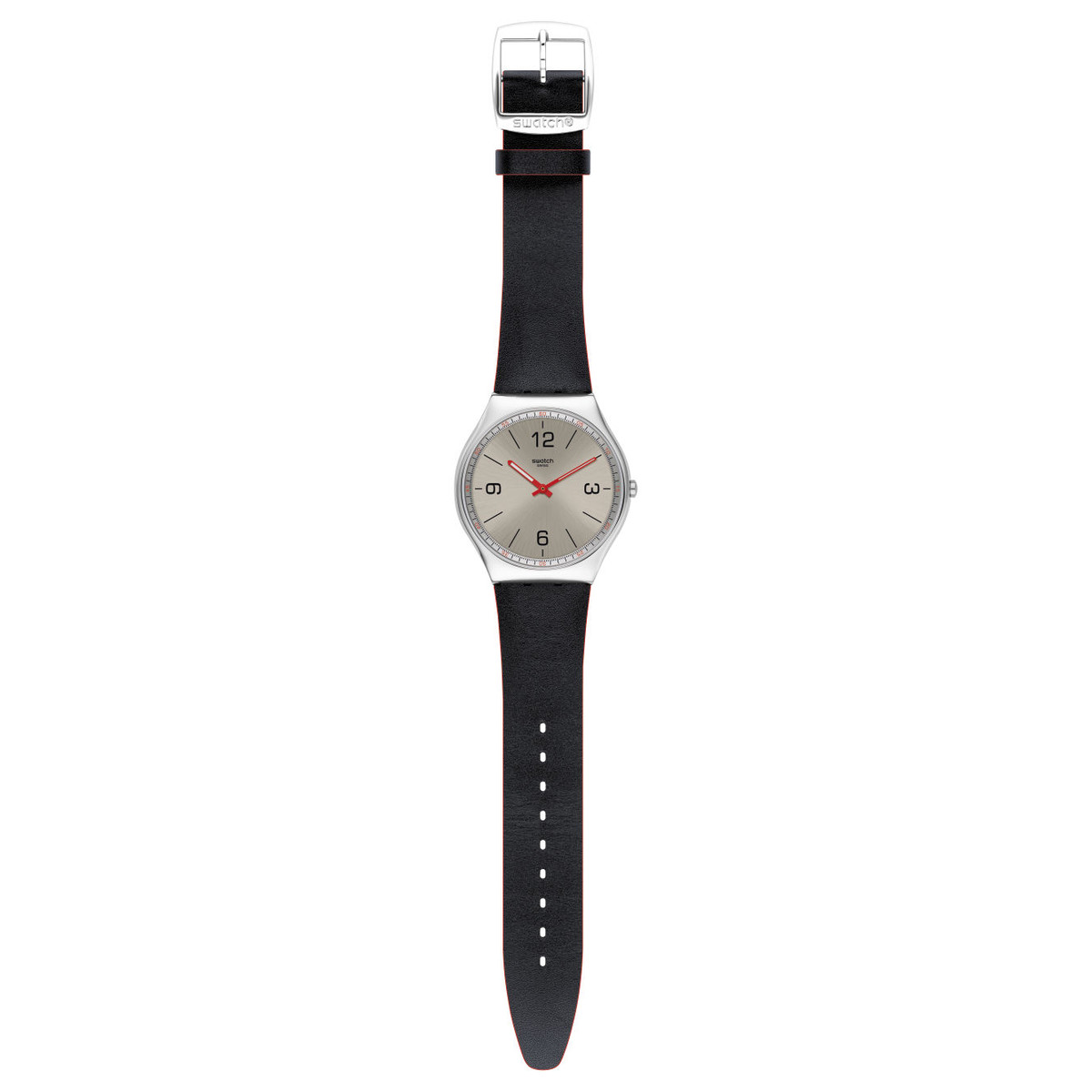 Montre Swatch mixte acier cuir noir