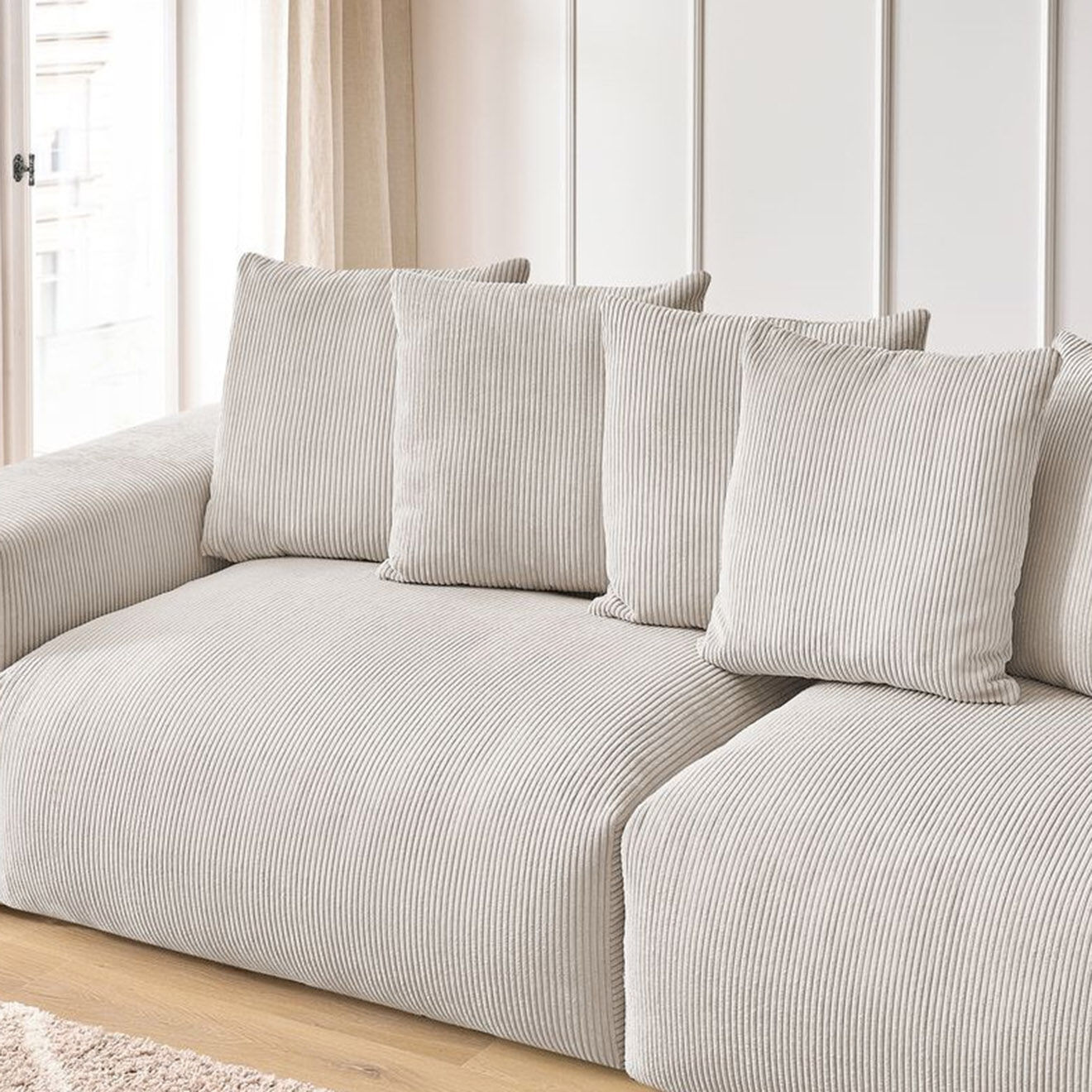 Bobochic Canapé 4 places moelleux voltaire velours côtelé beige - 320x124x75 cm
