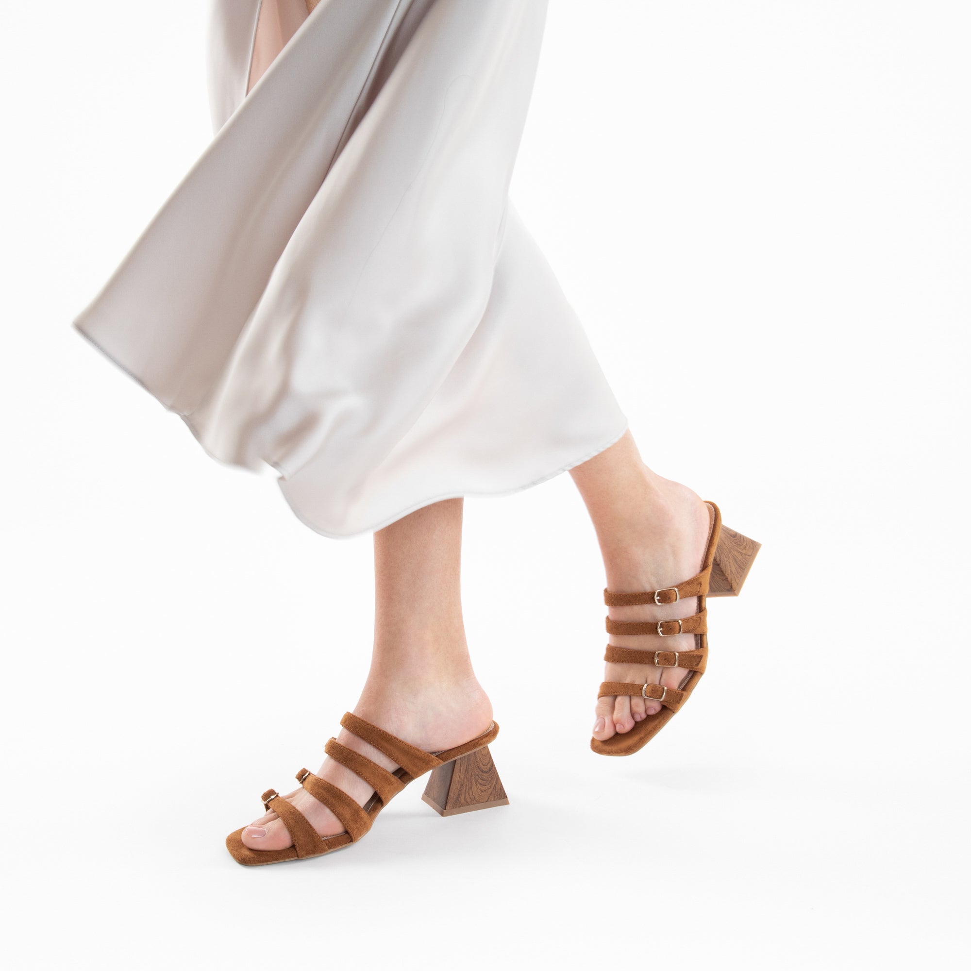 Sandales à talon, Compensées-Mules Vera multibrides café à talon pyramide