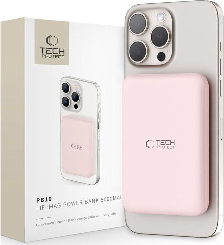 TechProtection - Life MagSafe - Draadloze Powerbank - Roze - 5000 mAh