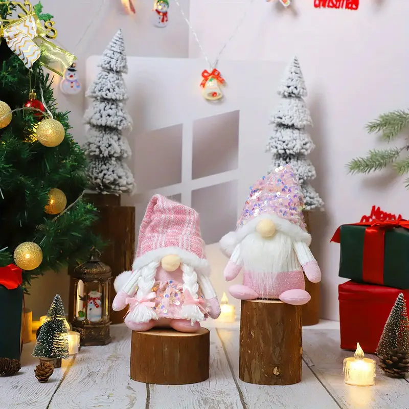 (20x11cm) Weihnachts Wichtel Home Deko Schwedischer Plüsch Zwerg - Rosa Pailletten Hut