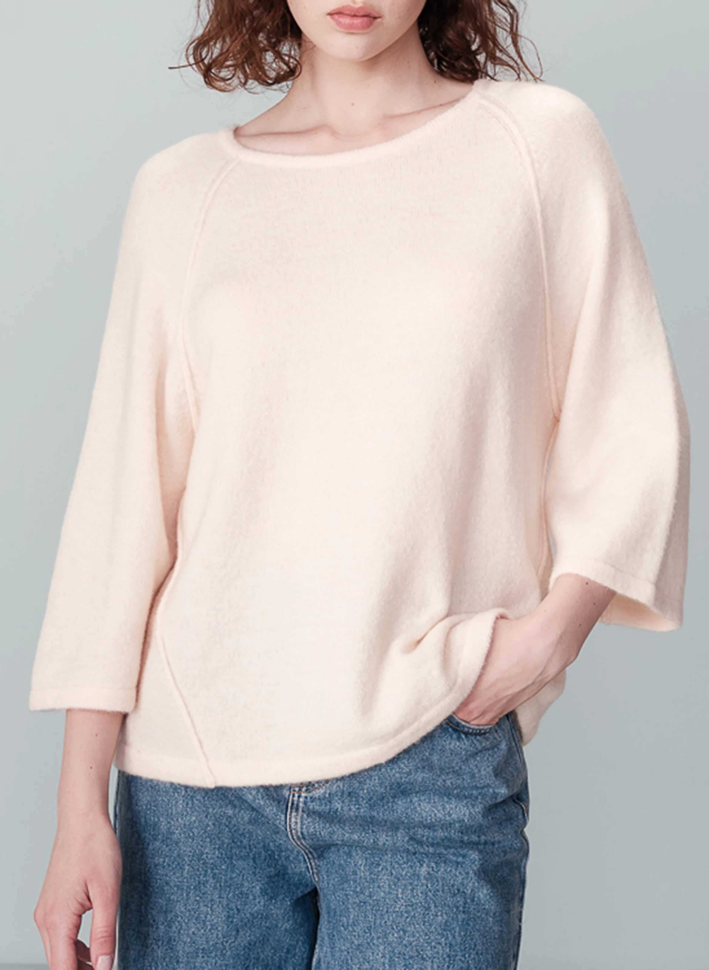 NANOU - Pull col rond ample en maille | Beige