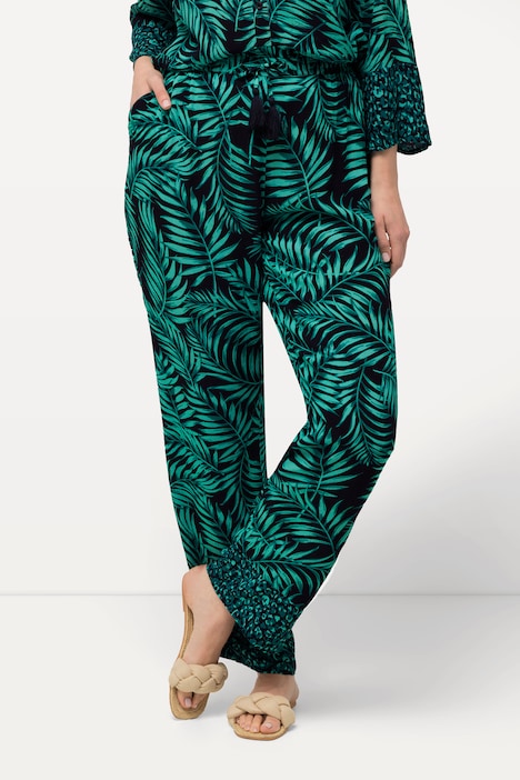 Schlupfhose Rose, Palmen, Elastikbund, Krepp