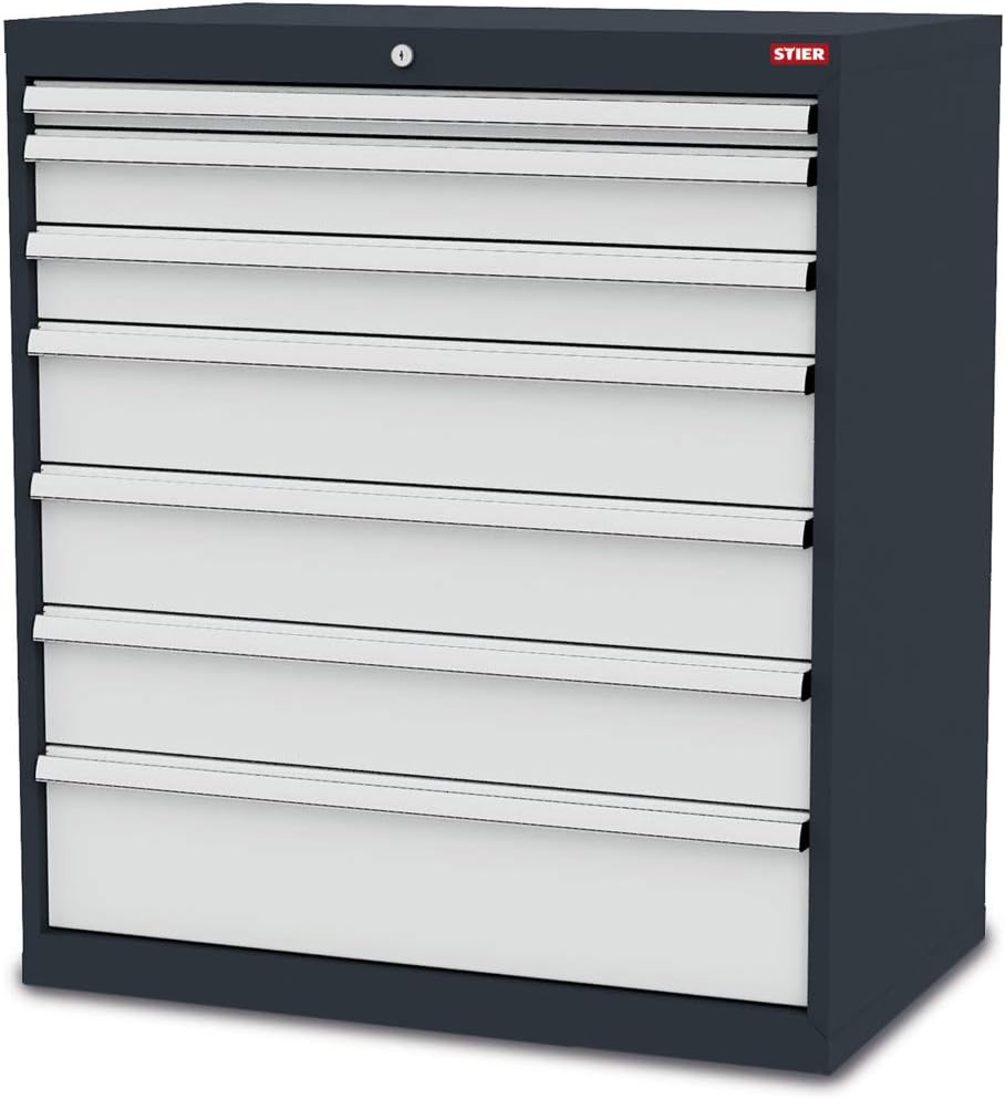 STIER Schubladenschrank aus stabiler Stahlkonstruktion und Kugelführung, 7 verzinkte Schubladen, Werkstatt/Industrie/Büro, Maße: BxTxH 900x575x1020 mm, Werkstattschrank mit glatten Seitenwänden