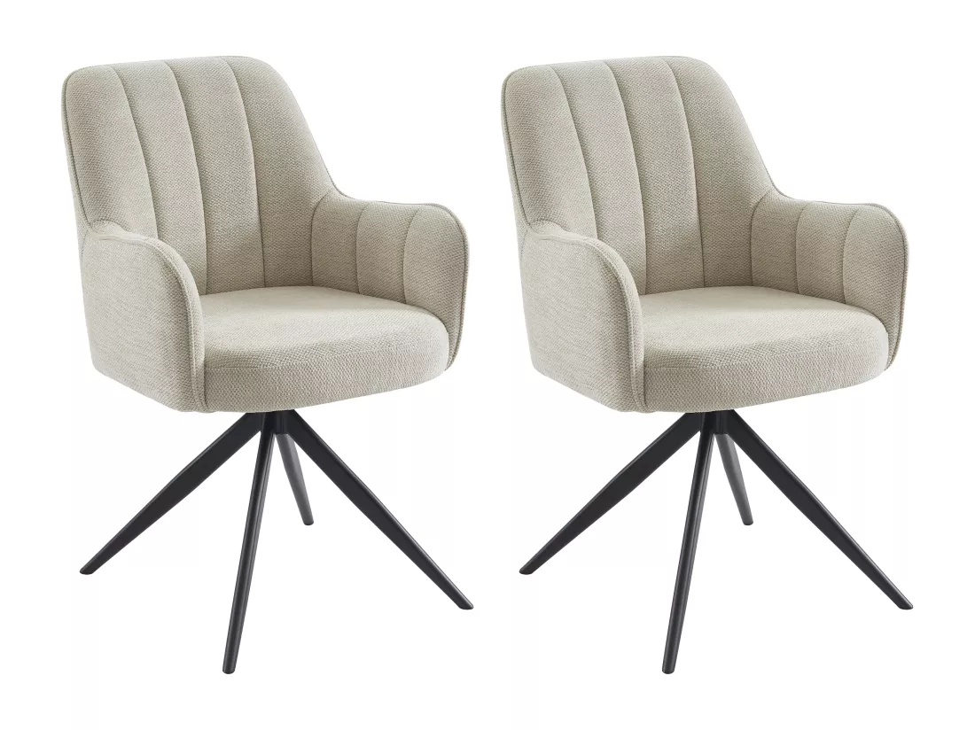 Lot de 2 chaises pivotantes avec accoudoirs en tissu et métal noir - Crème - LEJINA de Pascal Morabito
