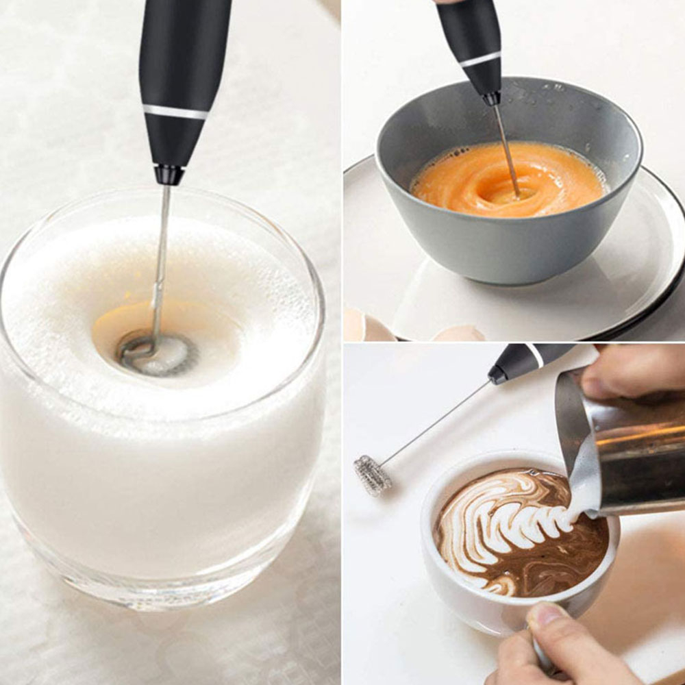 (3-tlg. Set) USB Milch Aufschäumer Aufladbar 3-Gang Handmixer für Kaffee / Milch / Eier - Schwarz