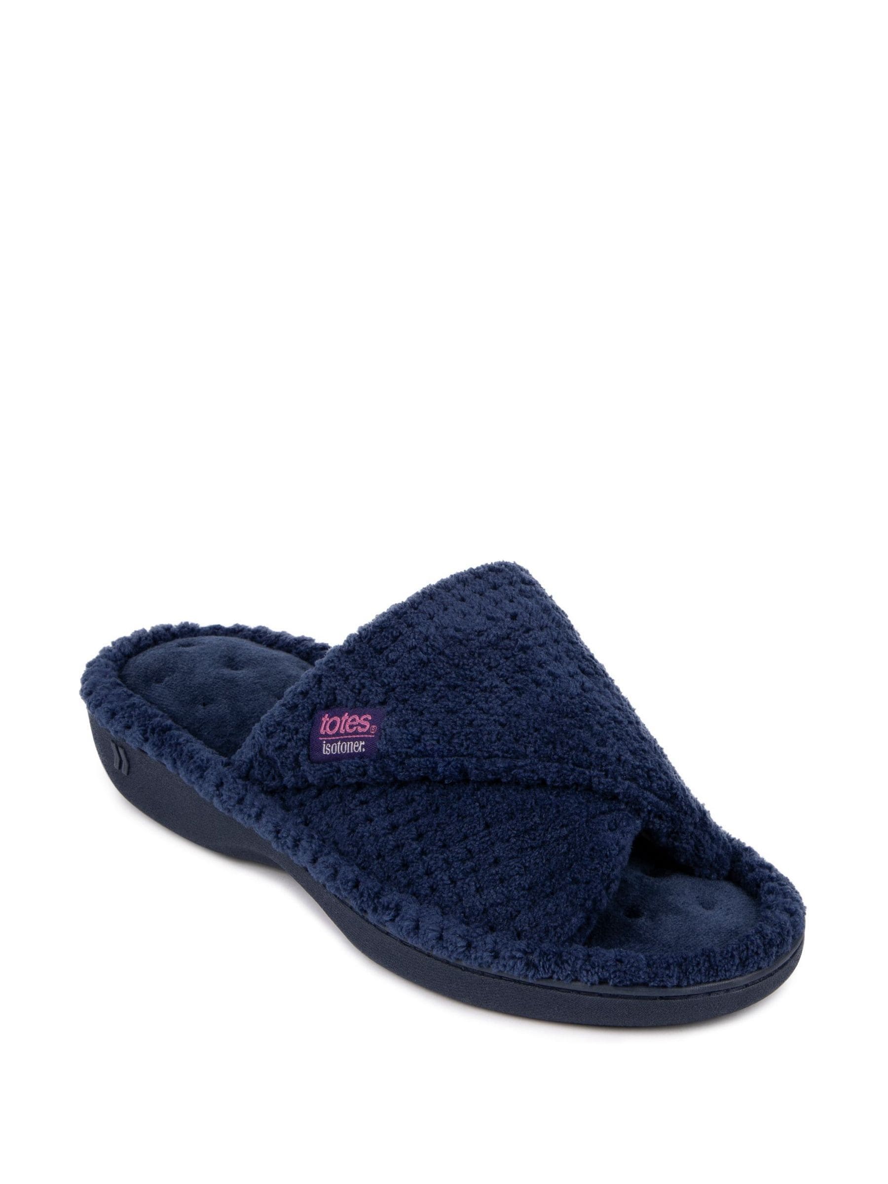 Marineblauw - Totes - Isotoner Popcorn Turnover pantoffels met open neus voor dames