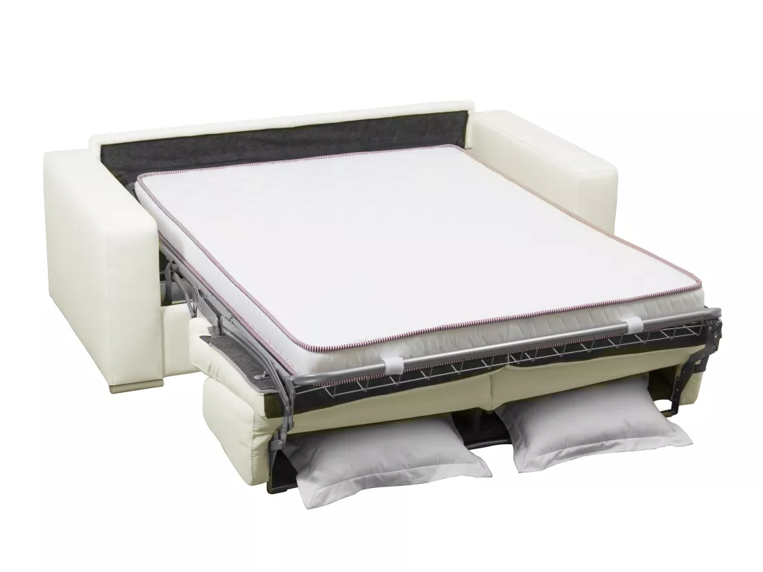Canapé 3 places convertible express 100% cuir de buffle blanc matelas 13 cm. DELECTEA II