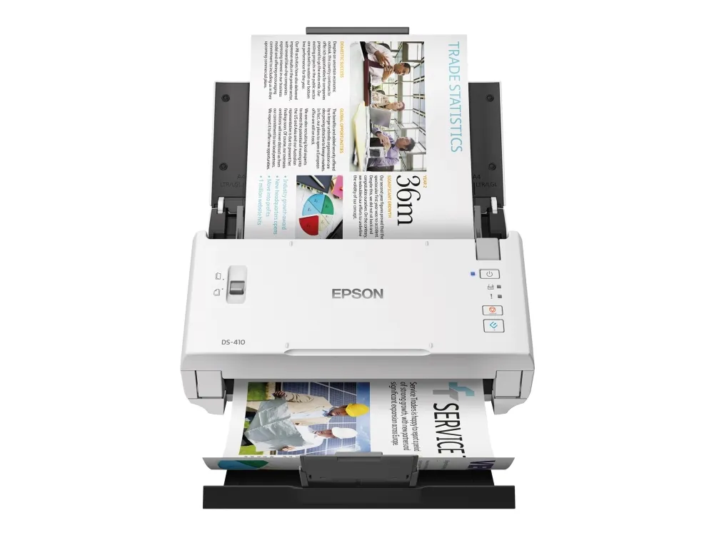 Epson WorkForce DS-410 - Dokumentscanner - Contact Image Sensor (CIS) - Duplex - A4 - 600 dpi x 600 dpi - op til 26 ppm (mono) / op til 26 ppm (farve) - ADF (50 ark) - op til 3000 scanninger pr. dag - USB 2.0