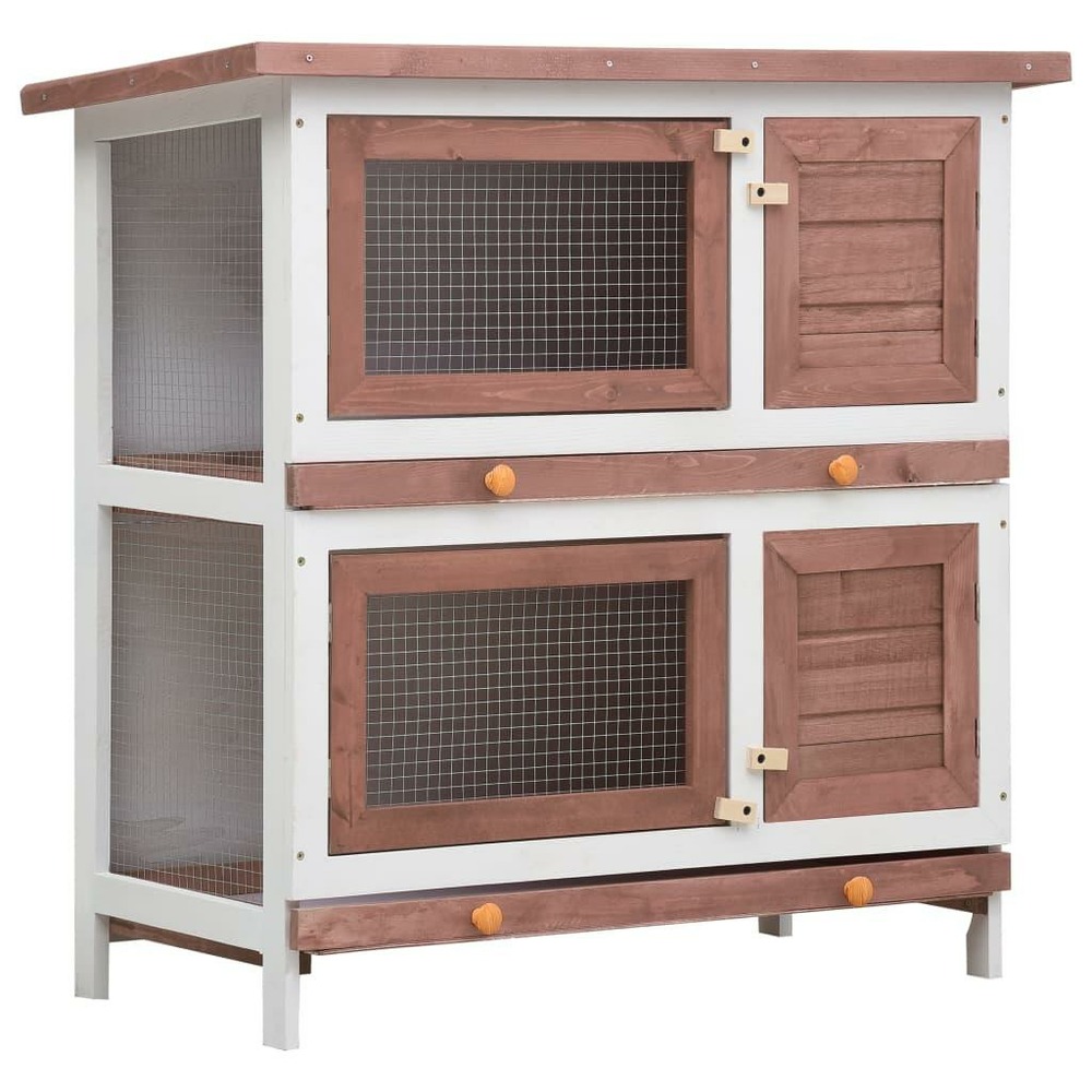 Clapier d'extérieur 4 portes 90 x 45 x 90 cm marron bois