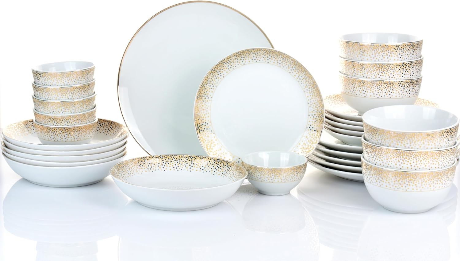 Kombiservice Geschirr DUSTY GOLD 30teilig für 6 Personen/Christmas Gold - festliche Golddekoration/Porzellan runde Form/Waterside England by Retsch Arzberg