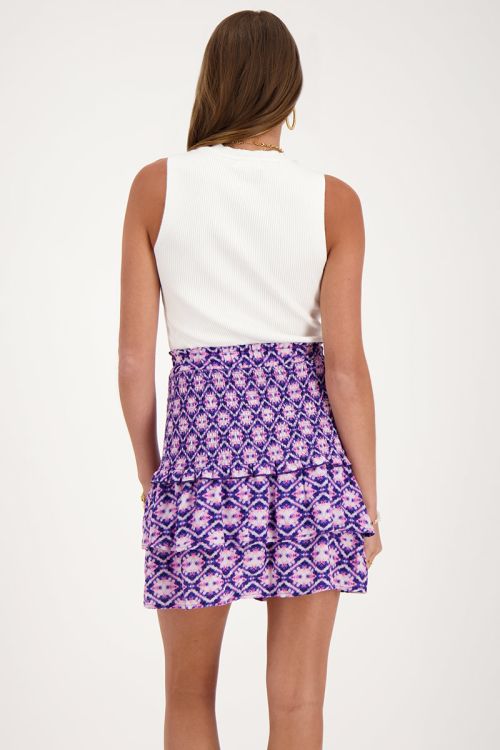 Blauw rokje met roze print en smock