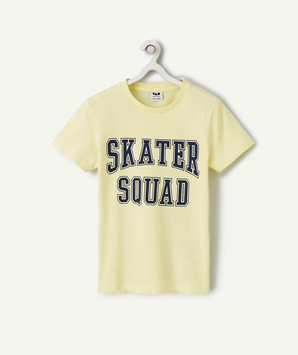 T-SHIRT MANCHES COURTES GARÇON 100% COTON JAUNE THÈME CAMPUS