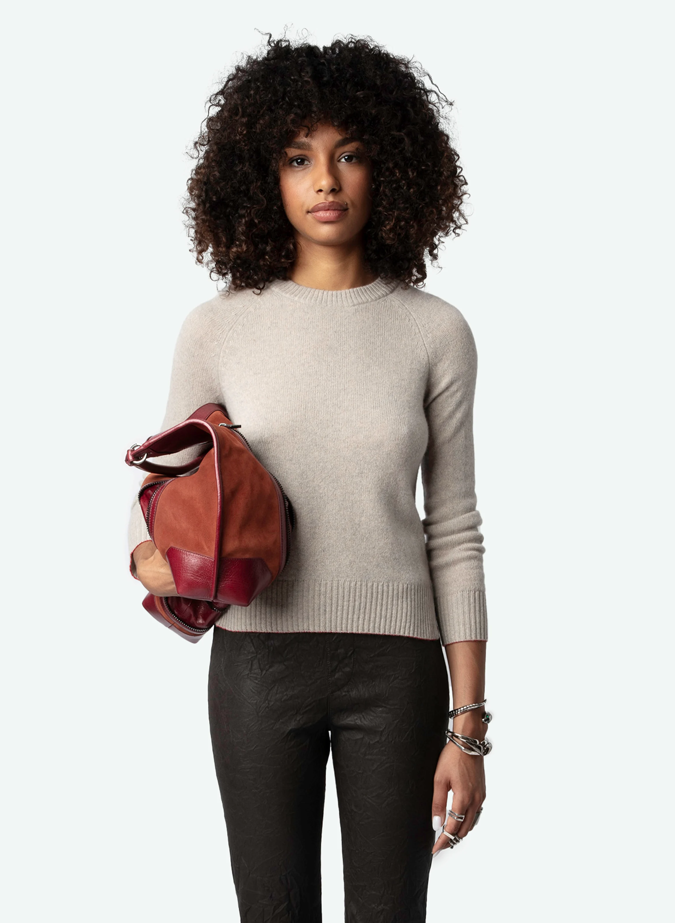 SOURCY - Pull droit col rond en cachemire | Beige