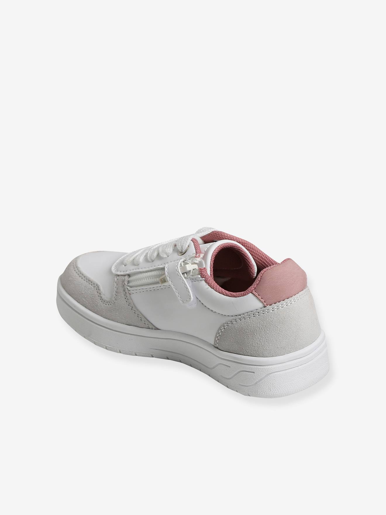 Tênis de amarrar com zíper, para meninas, branco claro liso com estampas.
