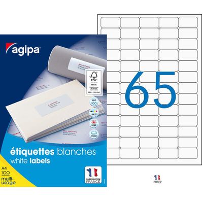 Apli Agipa - 6500 Étiquettes adhésives blanches multi-usages - 38,1 x 21,2 mm - coins arrondis - réf 102199