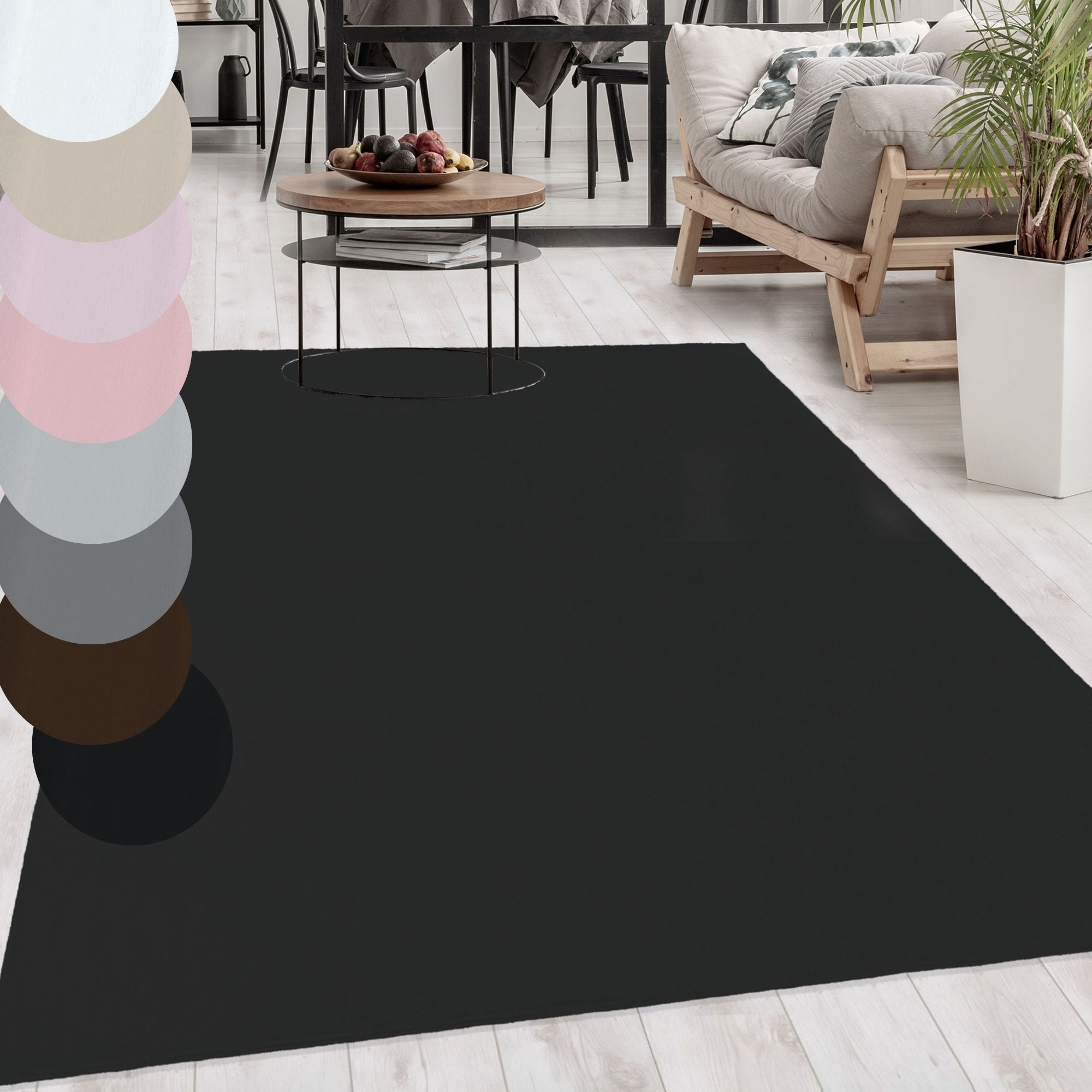 Runde Waschbarer Teppich Weich Flauschig Hochflor Waschbar Einfarbig