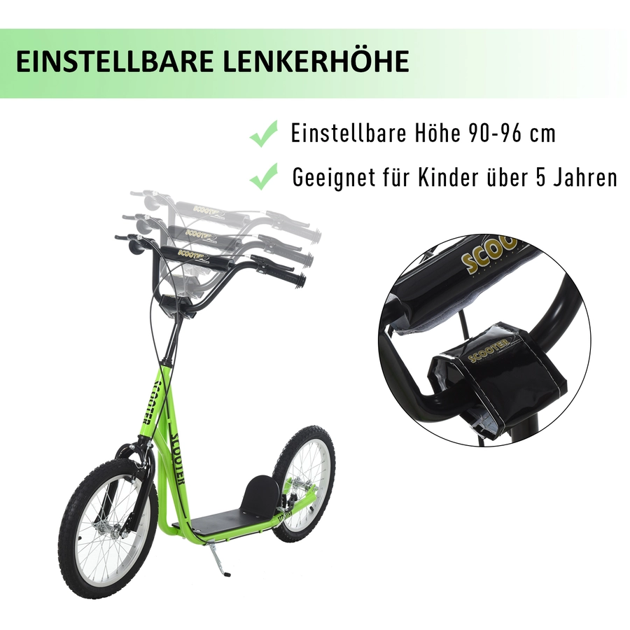 HOMCOM Kinderscooter mit Handbremse grün