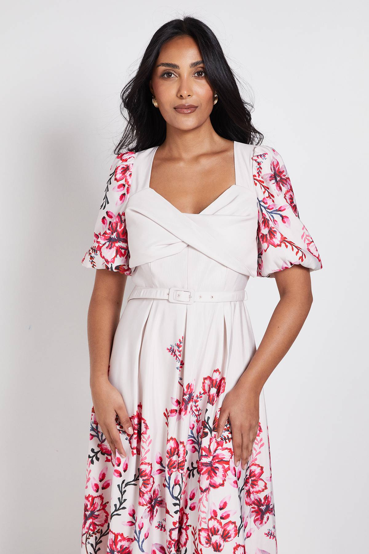 Wallis Robe Midi Petite À Torsade En Ottoman Fleuri