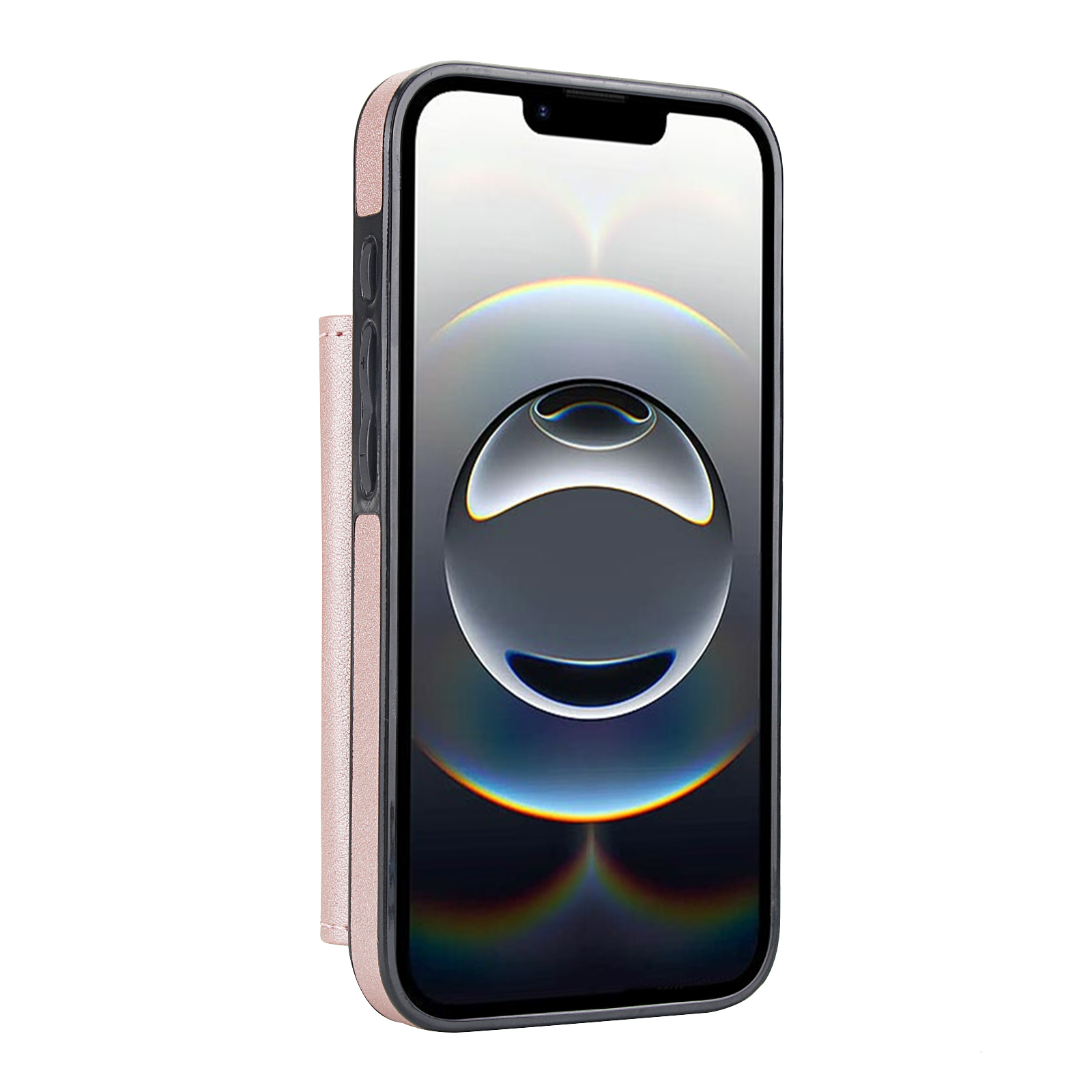 iPhone 16e Necklace Leder Schutz Hülle mit Kartenfach   Handykette (140cm) - Roségold