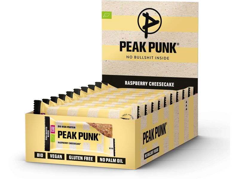 PEAK PUNK Bio High-Protein Bar Raspberry Cheesecake, 12 x 5 Protein-Riegel
