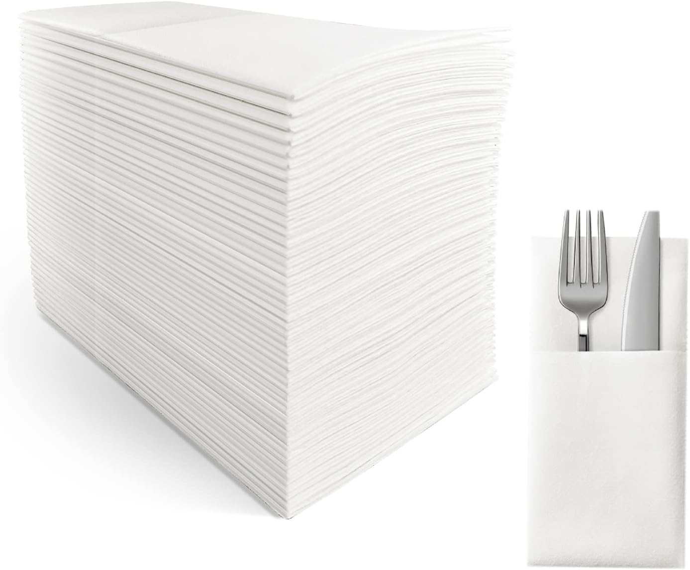 (50er Set) 20x10cm Einweg Papier Besteck Tasche Party Tisch Deko Serviette für Messer / Gabel / Löffel - Weiss