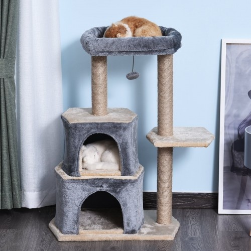 Arranhador grande para gatos Pawhut com plataforma, cinza