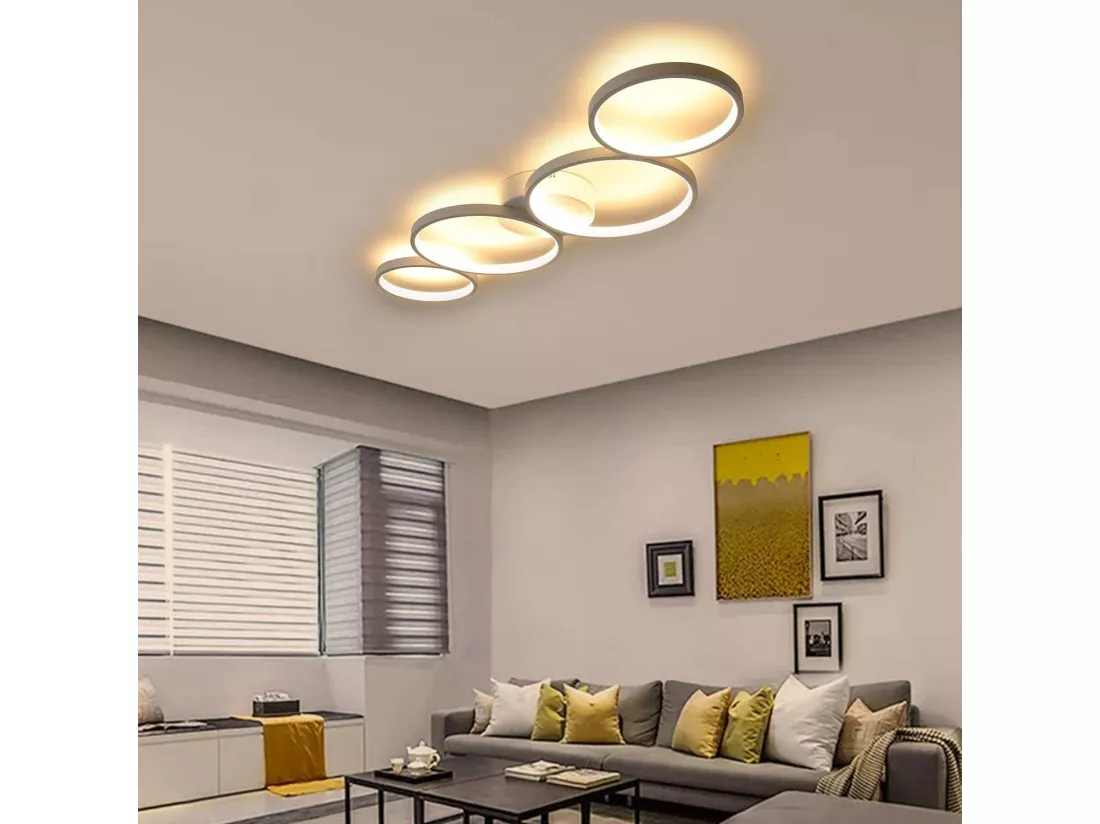 NETTLIFE Plafonnier LED Rond Moderne Blanc Chaud 3000K Anneau 37W Blanc 89cm Lampe de Bureau pour Chambre Salon Couloir Bureau