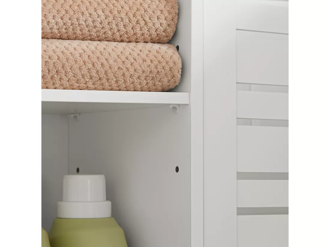 Meuble Colonne De Salle De Bain Armoire Haute Avec 3 Etagères Et 2 Portes Persiennes, BZr44-w