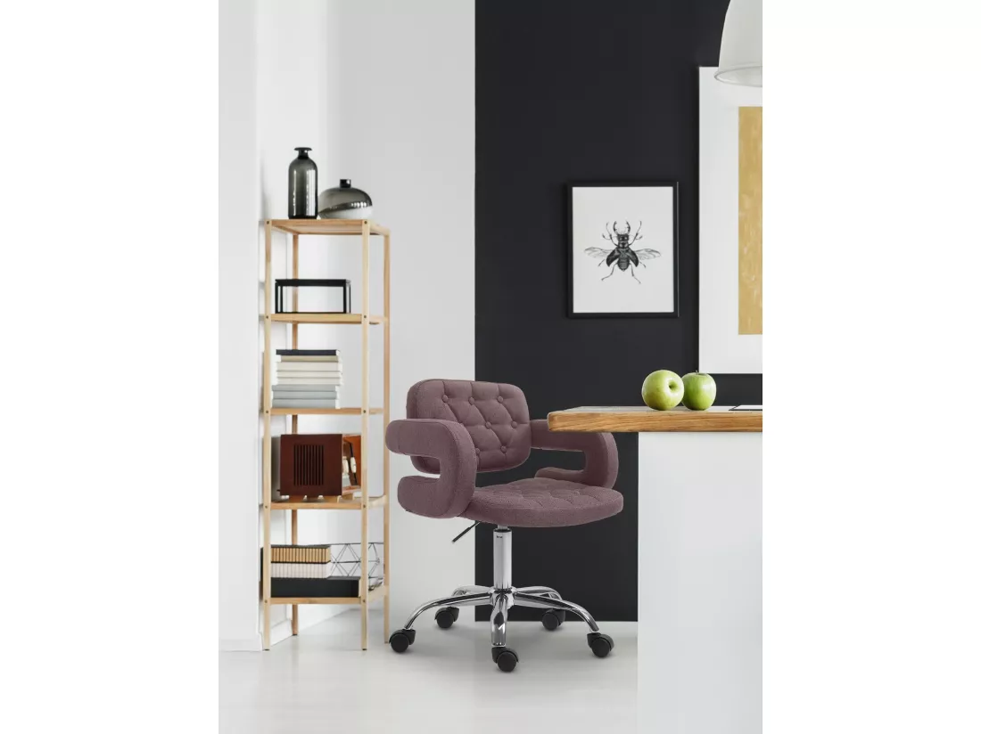 Chaise de bureau - Tissu & Métal chromé - Marron - Dublin
