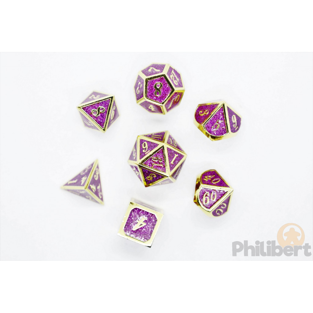 Set de 7 Dés JDR métalliques - Glitter