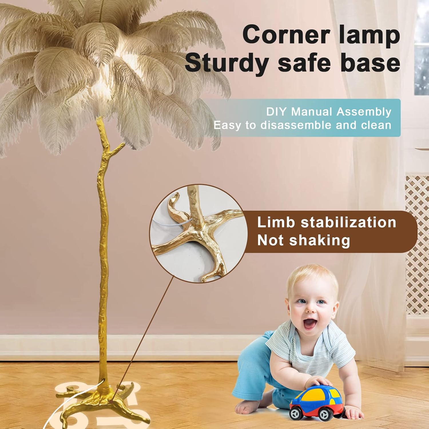 Stehlampe mit Federn, Moderne Feder Stehleuchte, LED Dimmbar Eck Stehlampen, Leseleuchte Bodenlampe, Standleuchte für Wohnzimmer und Schlafzimmer (170cm, Braun)