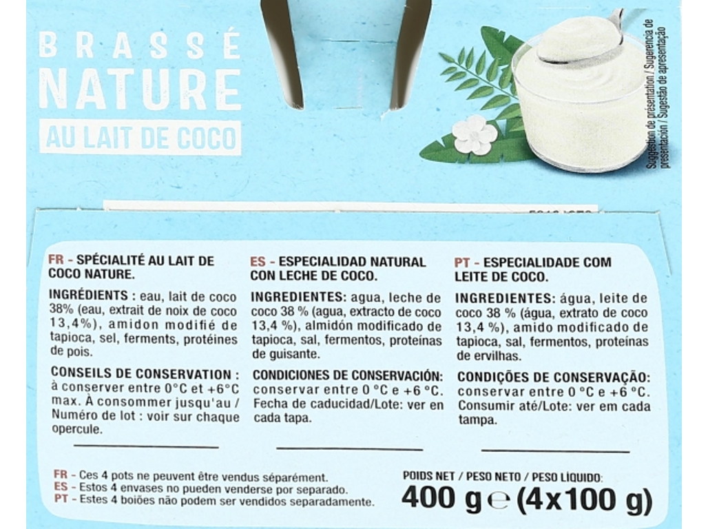 COCOGURTE NATURAL AUCHAN 4X100G