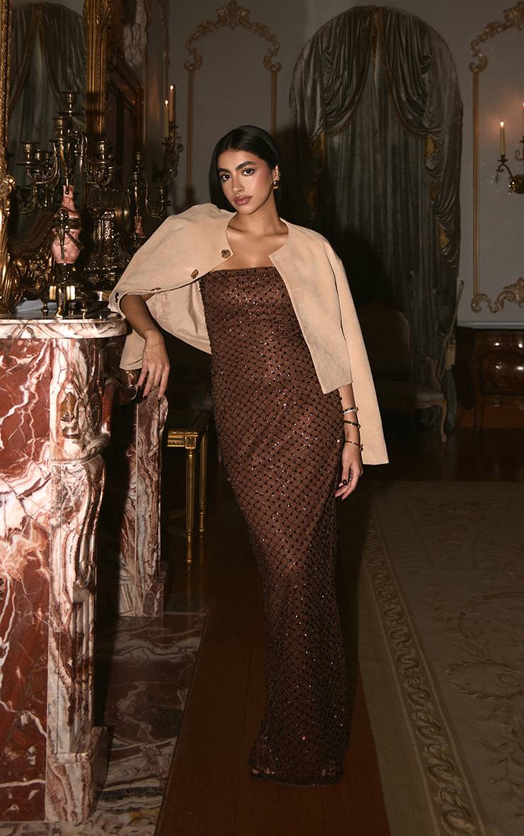 Chocolate Brown Robe Maxi Bandeau Ornée