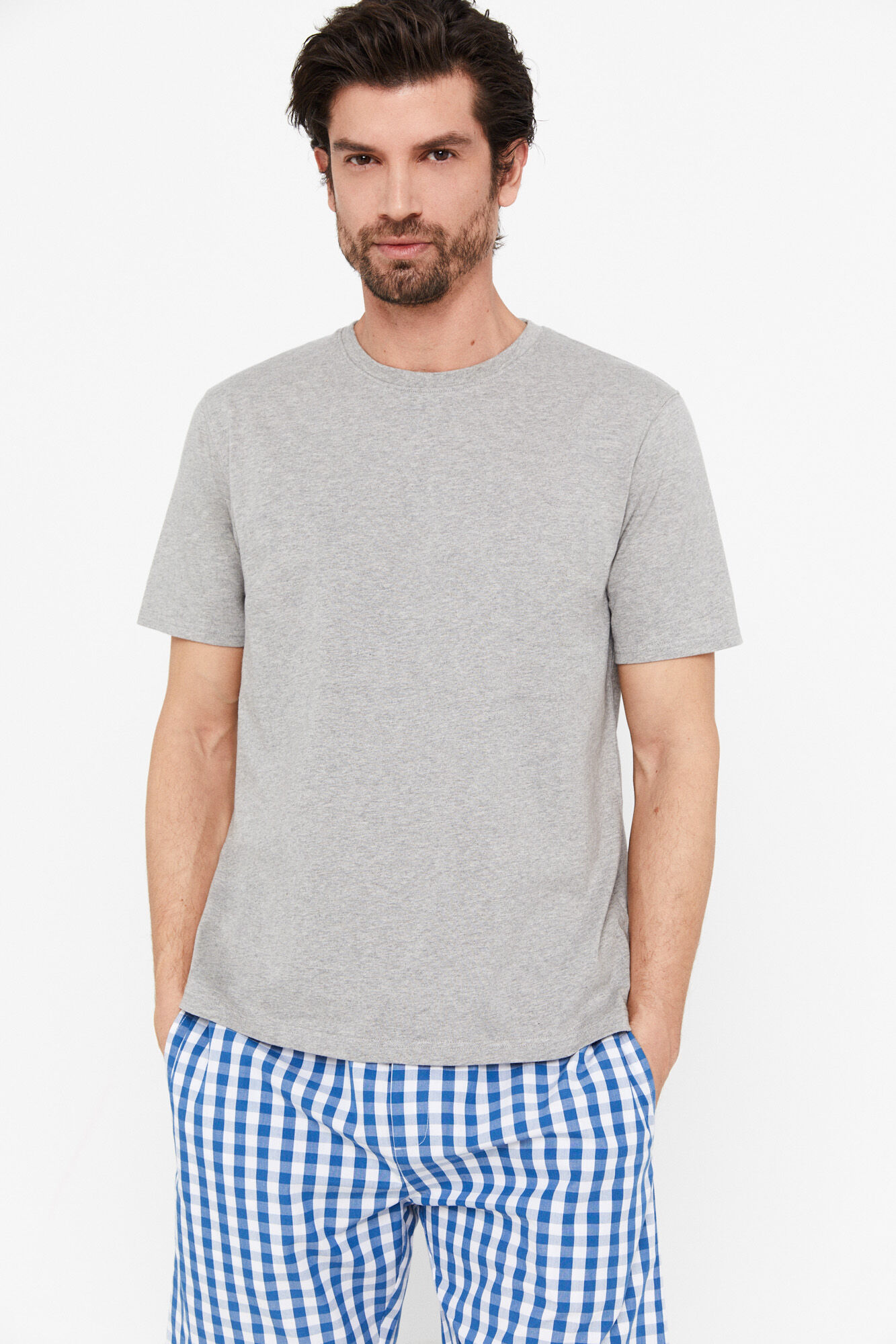 Conjunto de pijama de malha e tecido - Cinza