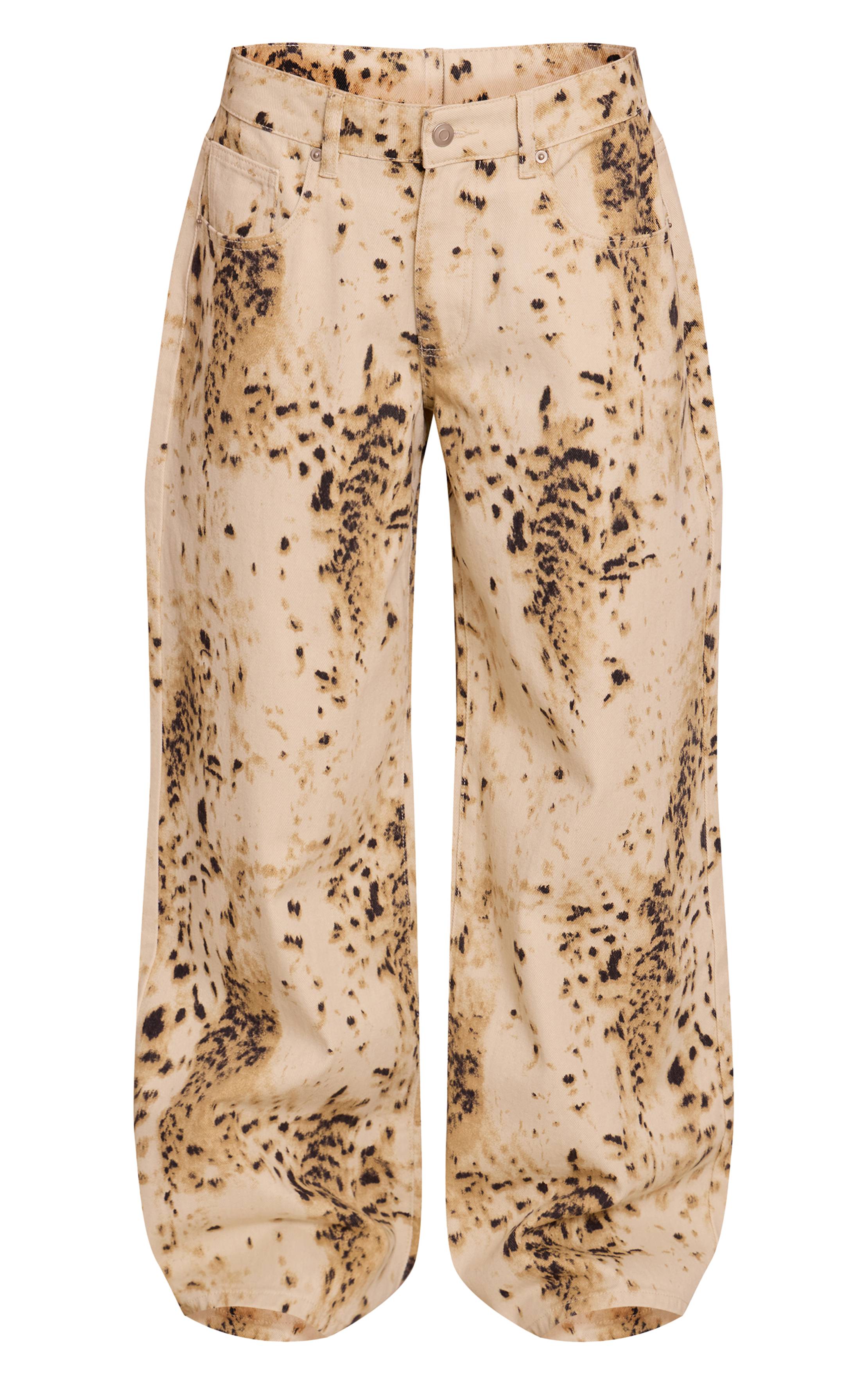 Beige Jean Large Slouchy Imprimé Léopard Des Neiges