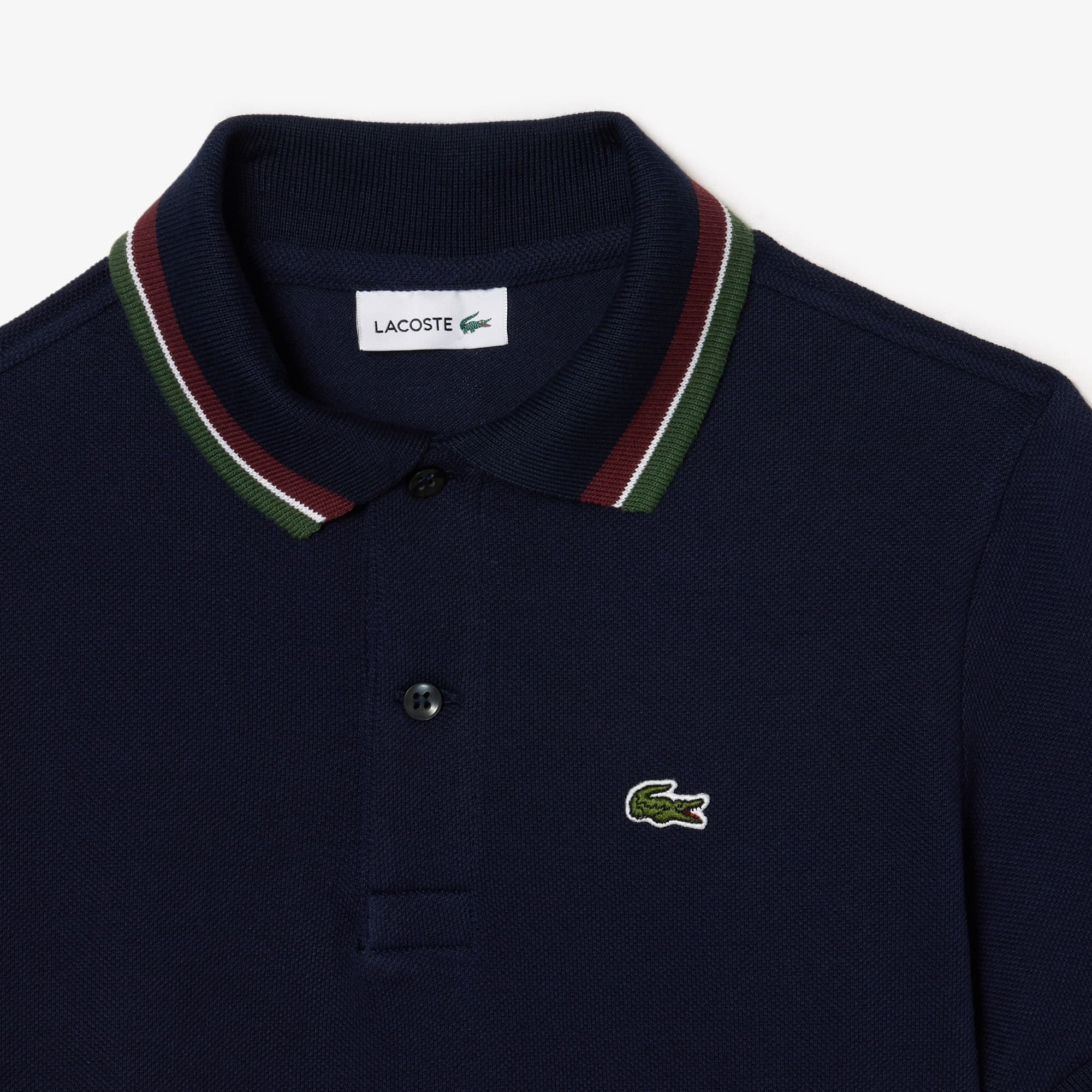 Polo garçon Lacoste avec col tricolore en petit piqué de coton Polos - Bleu - Lacoste - Garçon