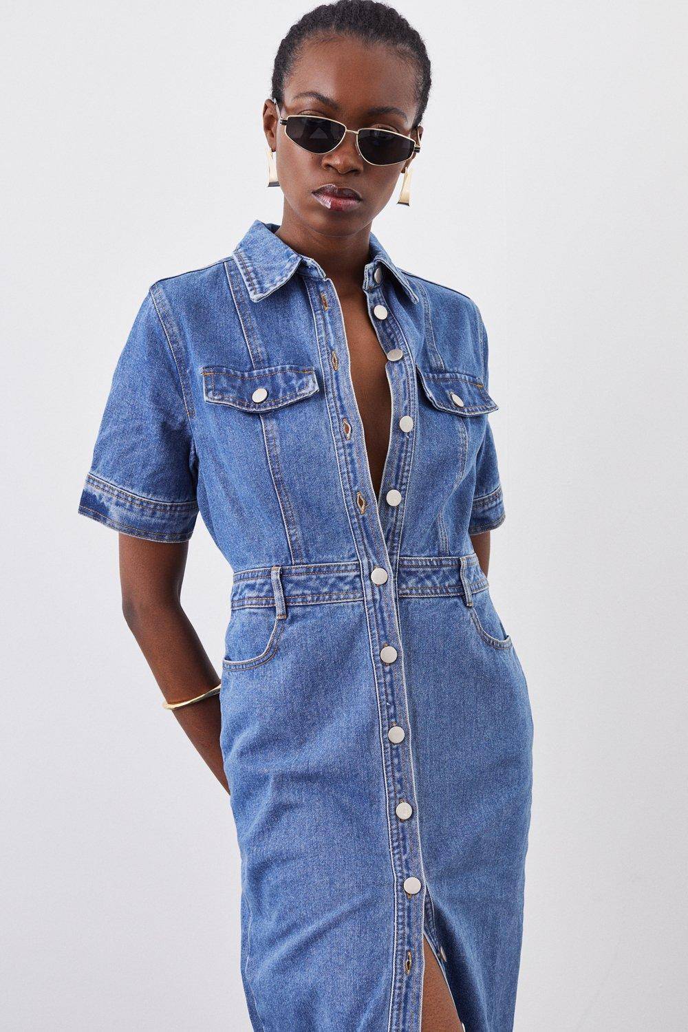 KarenMillen Robe chemise maxi en denim