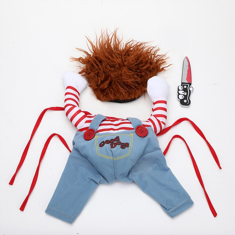 (Gr. L) Haustier Halloween Kostüm Chucky Die Mörderpuppe Verkleidung für Hunde